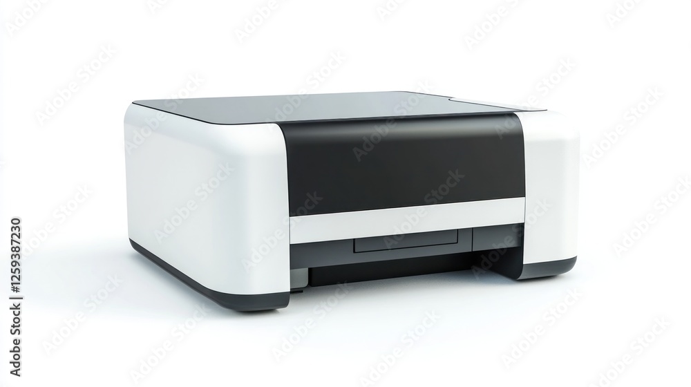 Compact printer on white background, office setup Compact printer on white background, office setup