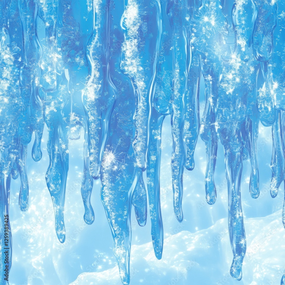 Fototapeta premium Glimmering Blue Ice Icicles with Bright Sparkling Reflection