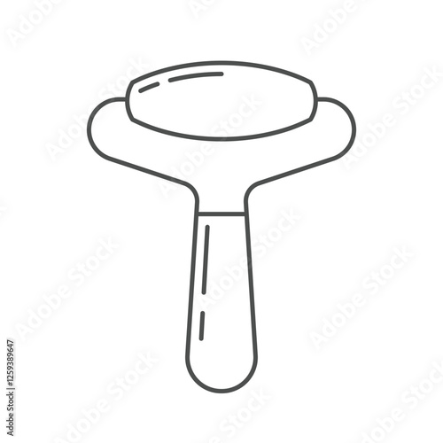 A minimalistic black and white line art illustration of a jade roller, a skincare tool used for facial massage and improving blood circulation.
