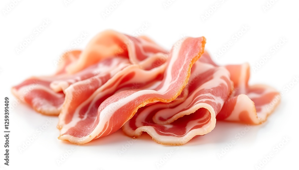 Slices of Fresh Raw Bacon on White Background Ready for Cooking Slices of Fresh Raw Bacon on White Background Ready for Cooking
