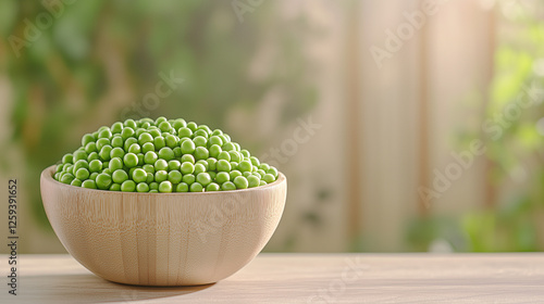 Fresh Green Peas in Wooden ...