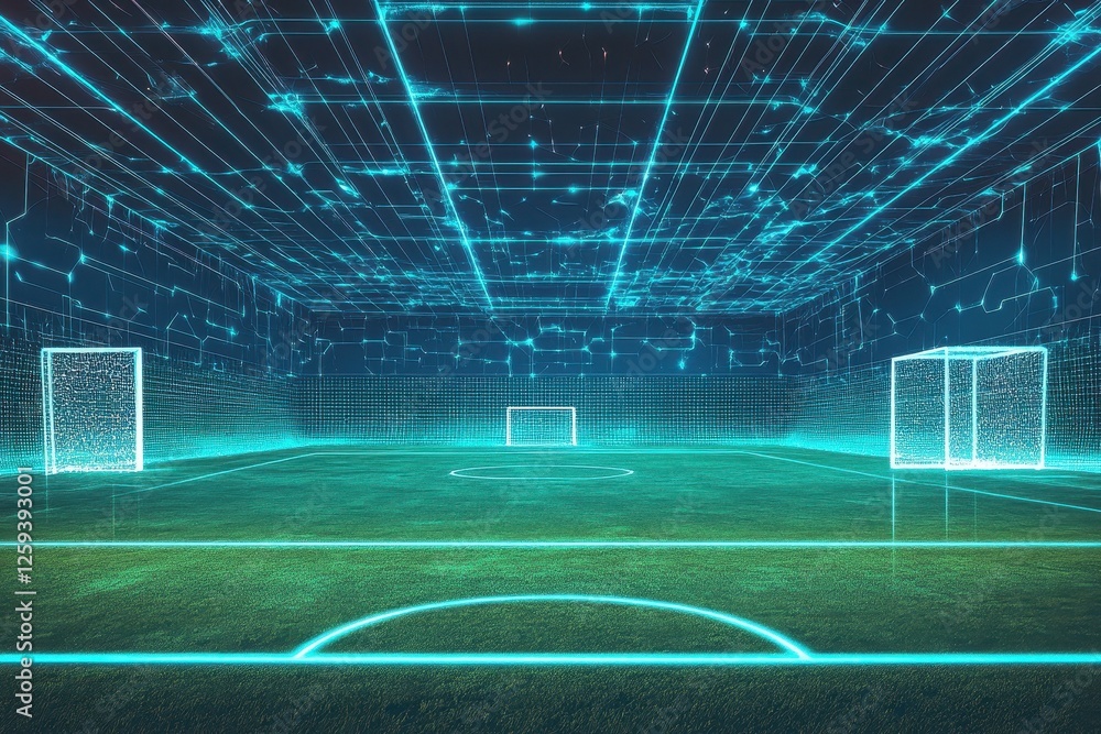 Fototapeta premium Digital rendering of a soccer field with illuminated technology