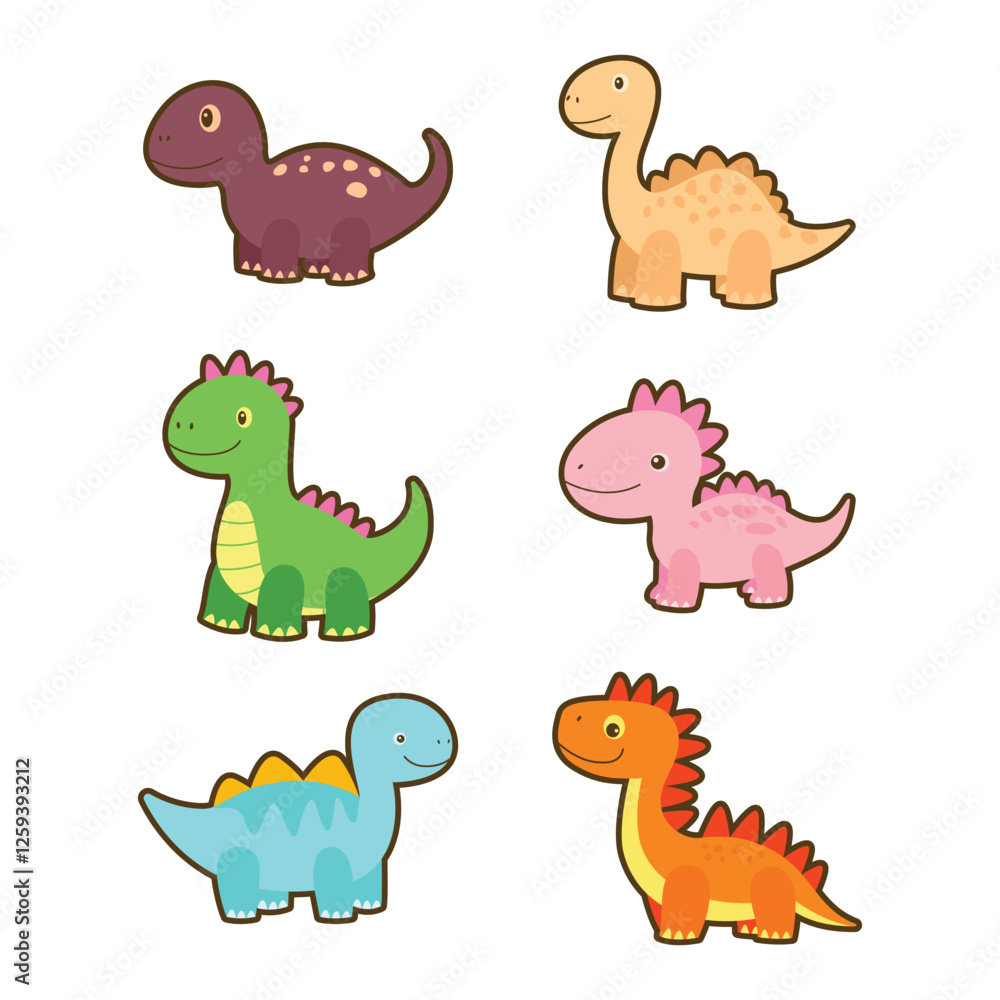 Naklejka premium Set of Happy Funny Baby Dino Dinosaur Animal Cartoon Character Sticker