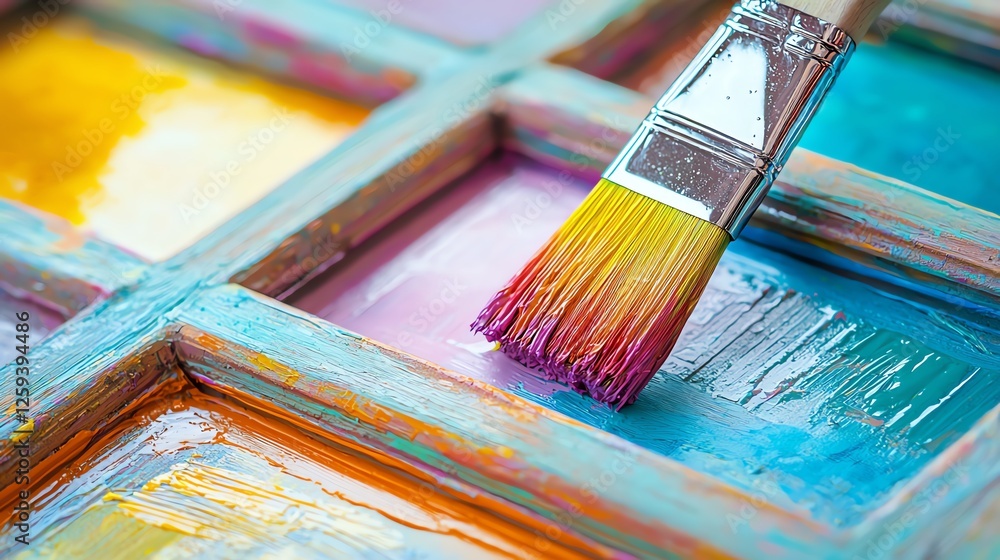 Fototapeta premium Colorful paint palette with a brush.