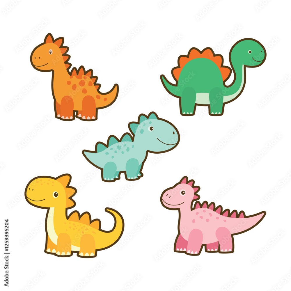 Set of Happy Funny Baby Dino Dinosaur Animal Cartoon Character Sticker Set of Happy Funny Baby Dino Dinosaur Animal Cartoon Character Sticker