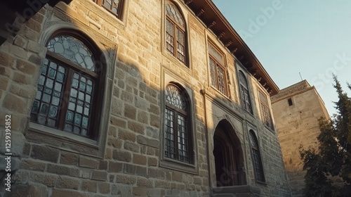 ancient stone walls and detailed windows in Konya, highlighting the elegance of the historical architecture and its connection to the city past