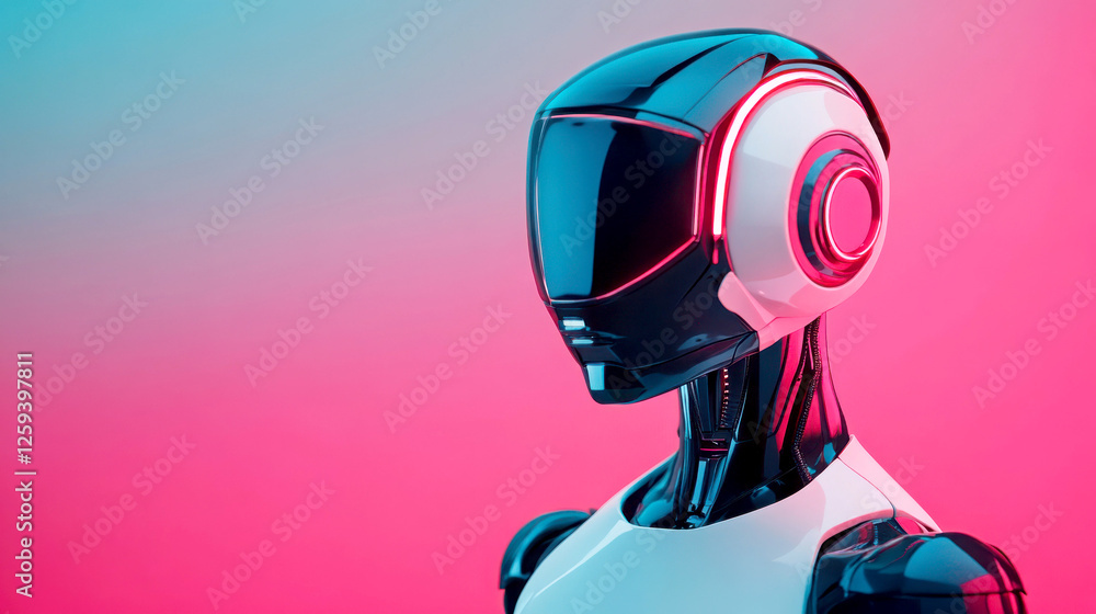 Futuristic robot head with a sleek design and vibrant colors. Futuristic robot head with a sleek design and vibrant colors.