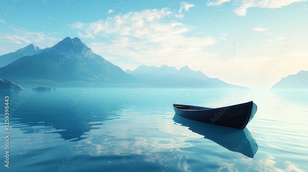 fishing boat on the smooth surface of a blue sea, with mountains in the background, evoking a sense of serenity and peace. fishing boat on the smooth surface of a blue sea, with mountains in the background, evoking a sense of serenity and peace.