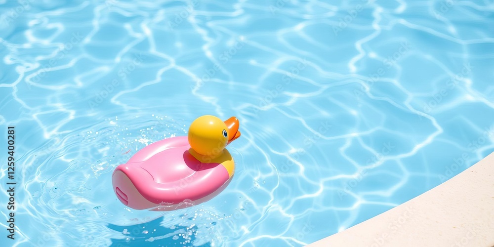 A young child splashes joyfully in a pool of water with a bright yellow rubber duck, surrounded by summertime fun, pool, fun, summer A young child splashes joyfully in a pool of water with a bright yellow rubber duck, surrounded by summertime fun, pool, fun, summer