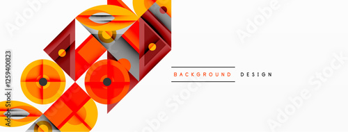 Geometric abstract composition with intersecting shapes, circles, triangles, and gradients, blending vibrant colors and dynamic contrasts to create a modern, futuristic visual design