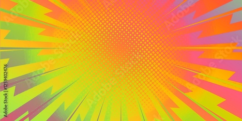 Vibrant Comic Book Style Background with Radial Lines and Halftone