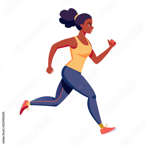 A female jogger is actively running outdoors, engaging in a cardio workout in a park setting. She appears focused and determined, showcasing her fitness routine in the fresh air