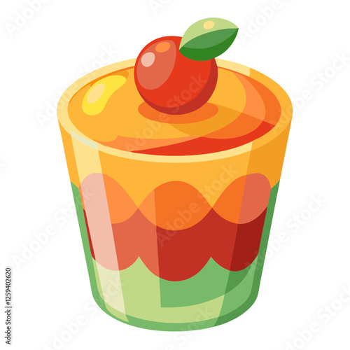 A vibrant fruit jelly dessert layers different flavors in a clear cup. Topped with a glossy red cherry, this sweet treat is perfect for snacking at any time