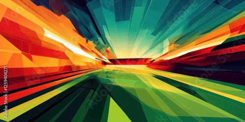 Abstract geometric composition with dynamic lines and vibrant colors