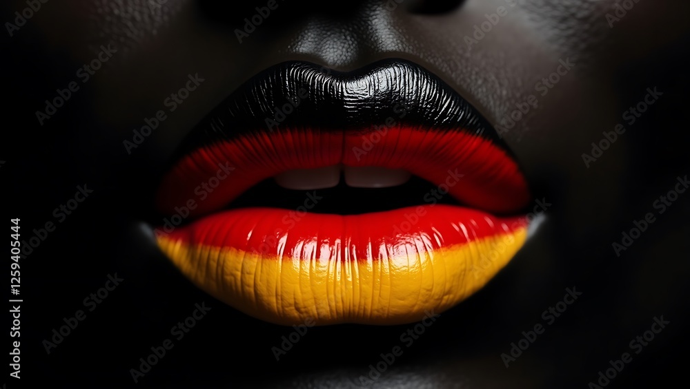 Close-up of painted lips - national pride expression - cultural festival,social media. Close-up of painted lips - national pride expression - cultural festival,social media.