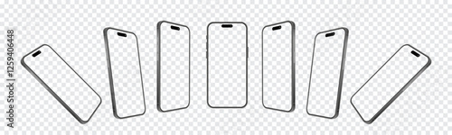 Realistic 3D Smartphone Mockup with Front and Side View, Transparent Screen, and Clipping Path - Perfect for Infographic, Banner, Business, and App Design. Vector.