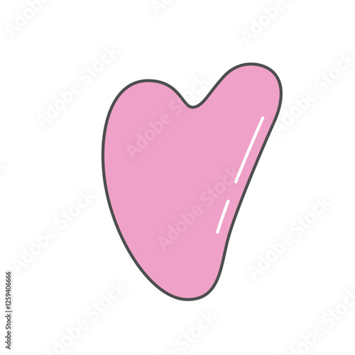 A minimalist, flat-style illustration of a pink gua sha tool used for facial massage and skincare routines. The design features a simple outline with subtle highlights,]