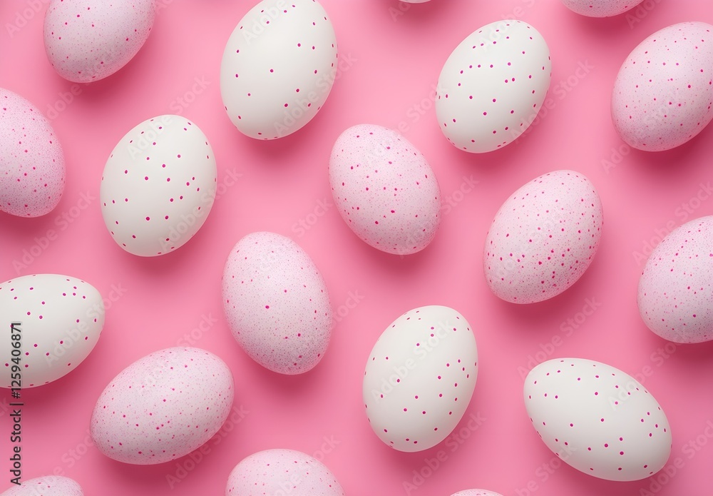 Pattern of pink and white Easter eggs over pink background Pattern of pink and white Easter eggs over pink background