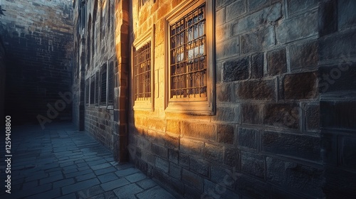 stone walls and windows of a historical building in Konya,