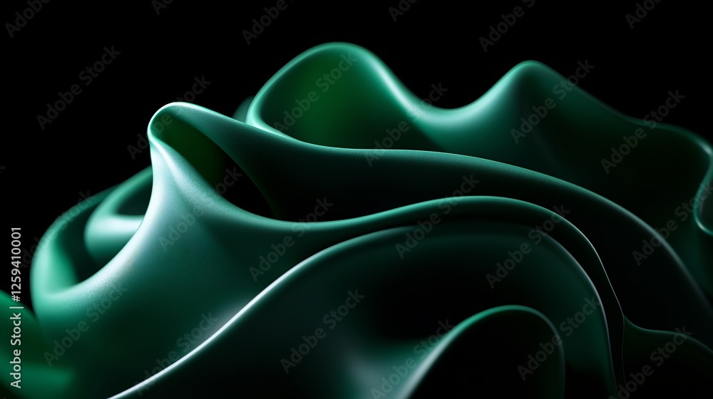 Abstract Fluid Art Composition Featuring Vibrant Green Waves on Black Backdrop