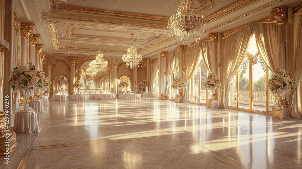 Fototapeta premium Lavish Ballroom with Glistening Chandeliers and Elegant Decor