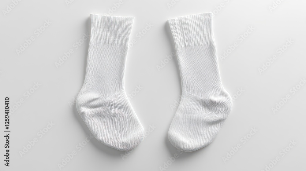 White plain blank crew socks mockup, isolated on a white background, top view White plain blank crew socks mockup, isolated on a white background, top view