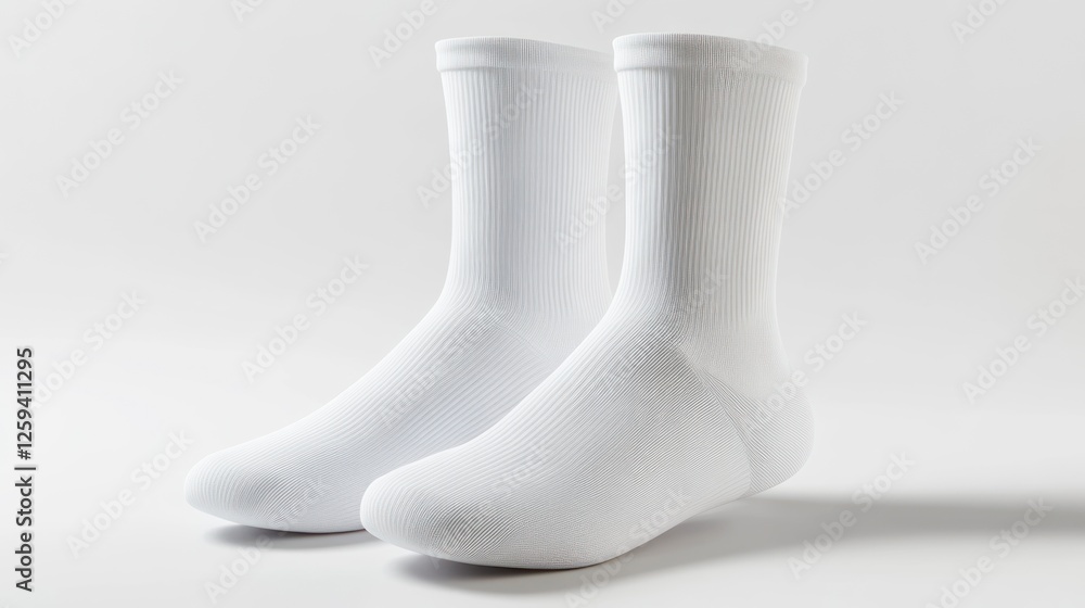 White blank athletic socks mockup, isolated on a white background, front view. White blank athletic socks mockup, isolated on a white background, front view.