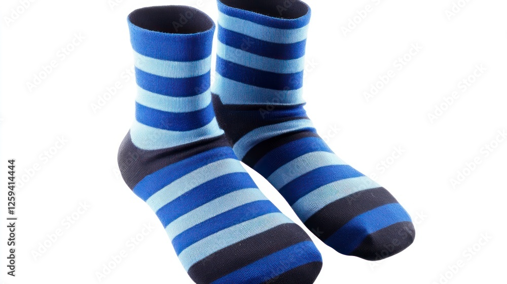 Blue striped socks isolated on a white background, detailed photograph Blue striped socks isolated on a white background, detailed photograph