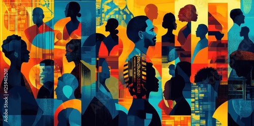Diverse group of people shown in a mosaic pattern