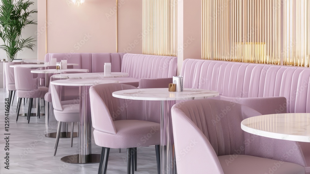 Soft Pastel Hued Café Interior with Plush Seating and Elegant Design Soft Pastel Hued Café Interior with Plush Seating and Elegant Design