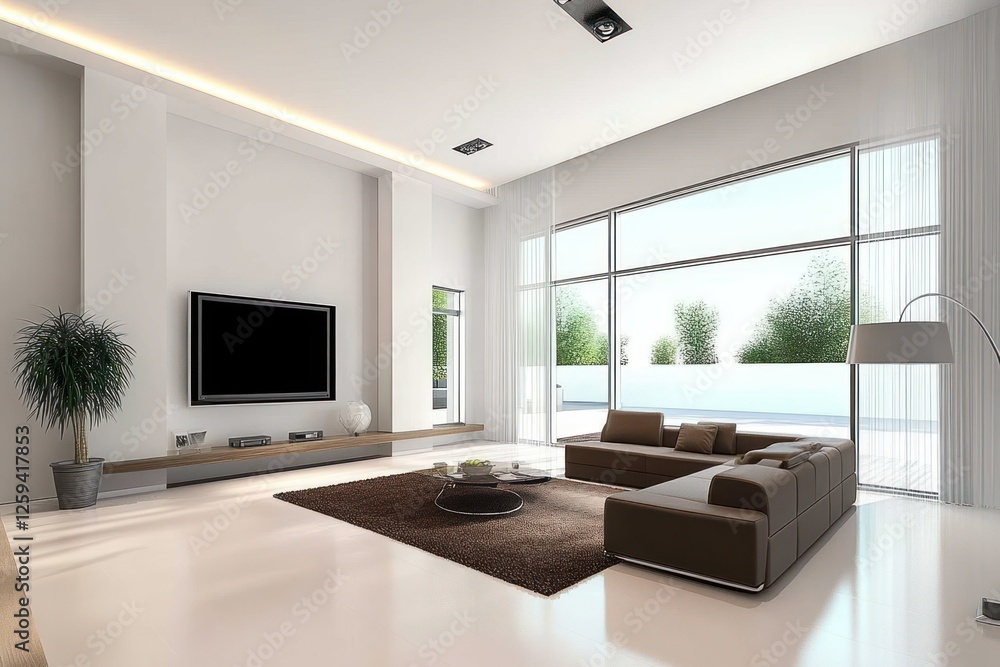 Fototapeta premium Cozy Living Room with Brown Sofa