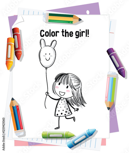Coloring Fun with Girl and Balloon