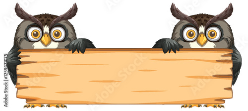 Owls Holding a Wooden Sign