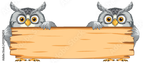 Owls Holding a Wooden Sign