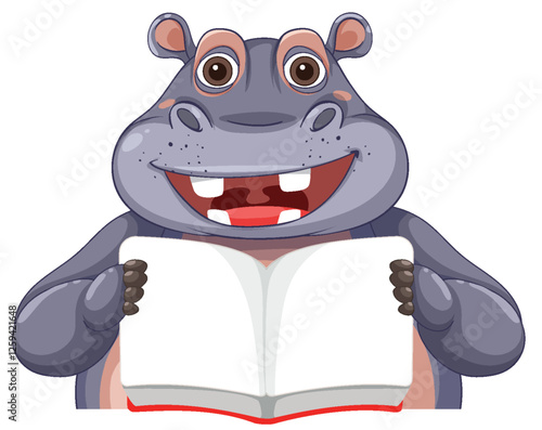 Happy Hippo Reading a Book