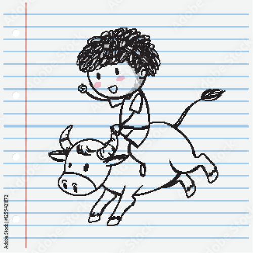 Child Riding a Bull Sketch