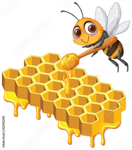 Bee with Honeycomb and Honey Dripper