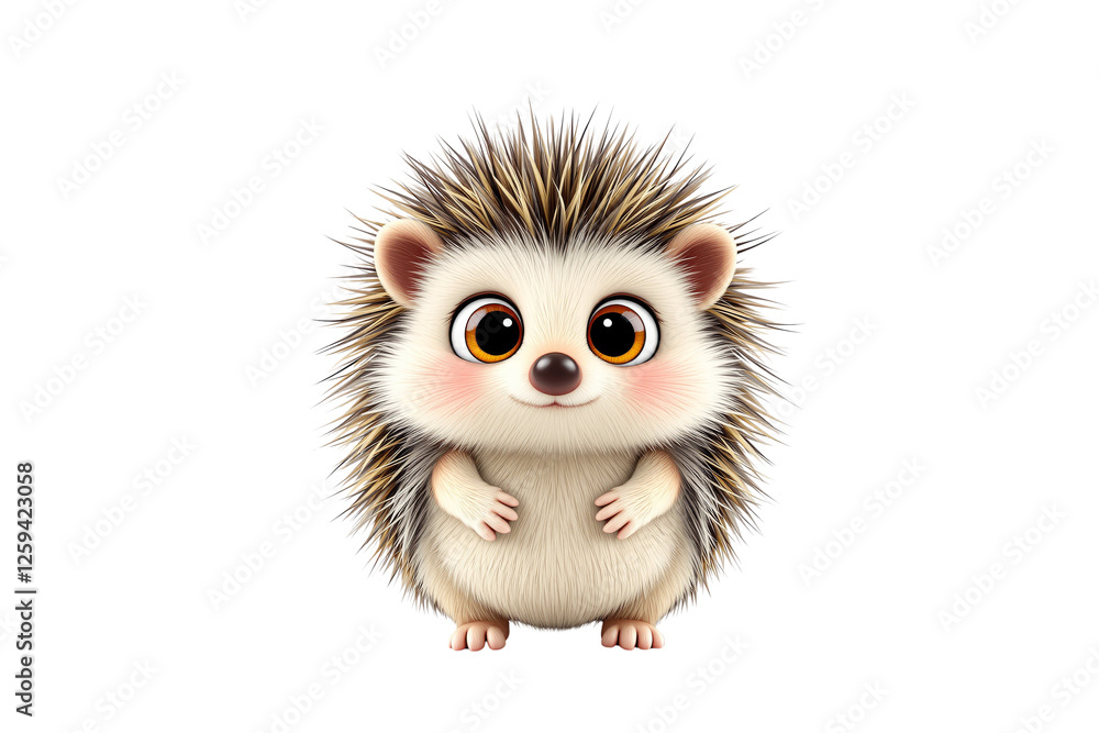 Adorable cartoon hedgehog with big eyes and fluffy fur isolated on white background. Cute and friendly animal character concept. Ai generative Adorable cartoon hedgehog with big eyes and fluffy fur isolated on white background. Cute and friendly animal character concept. Ai generative