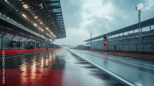 Wallpaper Mural Rainy Race Track Pit Lane, Grandstand, Stormy Sky Torontodigital.ca