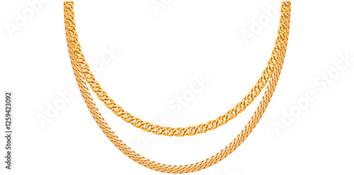 Layered Gold Chain Necklace On White Background, Unique Fine Jewelry Vector Illustration.	