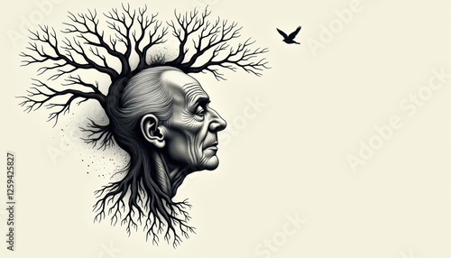 Man with Tree Head Celestial Tattoo Design