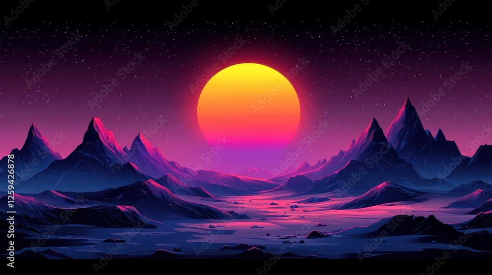 Sunset over vibrant alien mountains Sunset over vibrant alien mountains