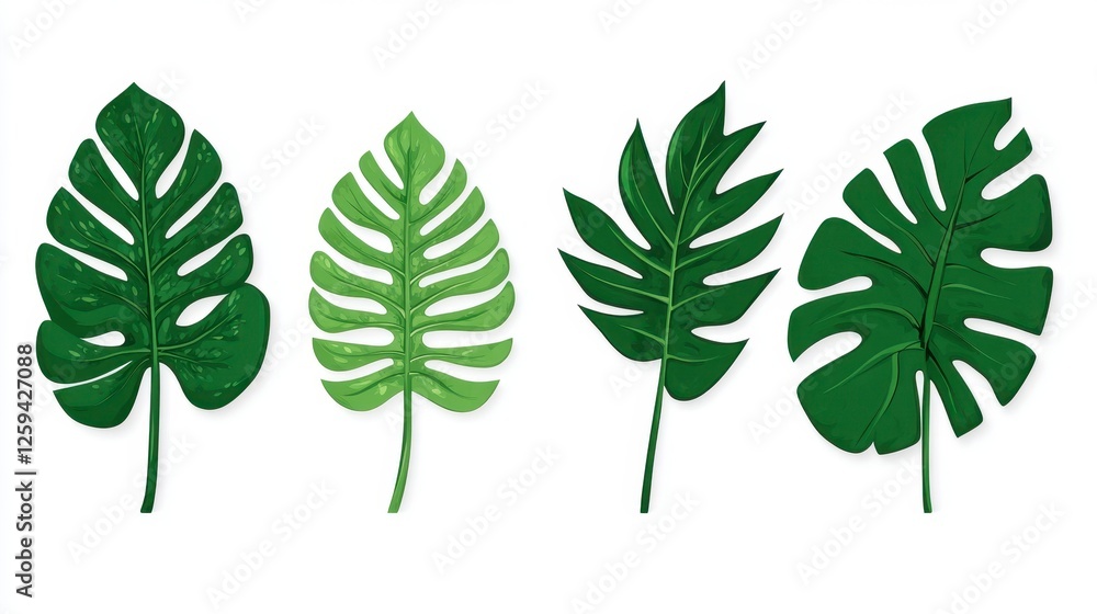 Collection Of Tropical Leaves On White Background Collection Of Tropical Leaves On White Background