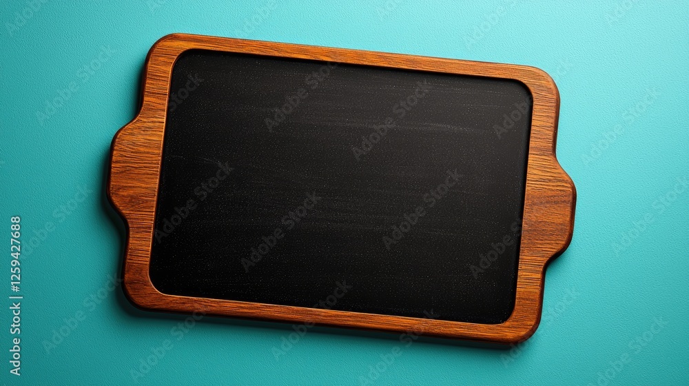 Wooden chalkboard on a vibrant teal background, ideal for creative writing and presentations Wooden chalkboard on a vibrant teal background, ideal for creative writing and presentations