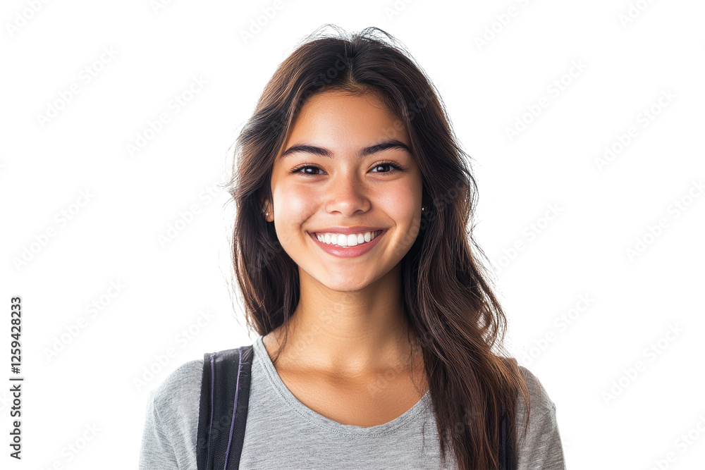 Smiling girl in t-shirt isolated on white or transparent, PNG Smiling girl in t-shirt isolated on white or transparent, PNG