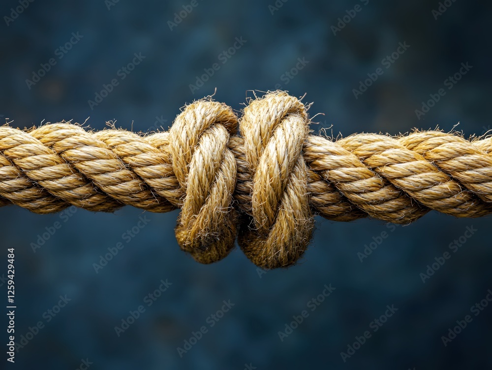 Secure Bond A Close Up of a Thick Natural Rope Tied in a Knot Against a Dark Backdrop Secure Bond A Close Up of a Thick Natural Rope Tied in a Knot Against a Dark Backdrop