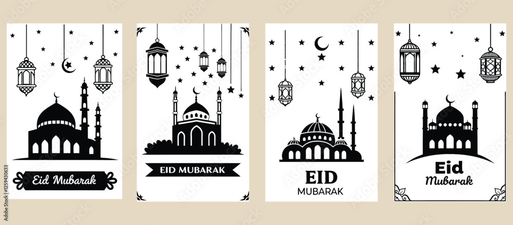 Obraz premium Eid Mubarak greeting card design with Mosque