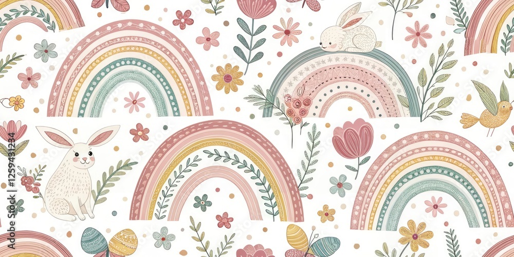 Naklejka premium Panoramic Easter Rainbow Texture: Delicate Spring Pastel Background Image