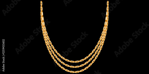 Multilayer Gold Chain Necklace On Black Background, Unique Fine Jewelry Vector Illustration.	