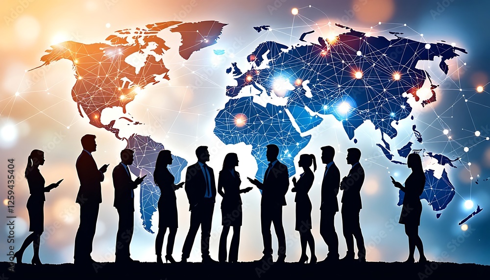 custom made wallpaper toronto digitalGlobal Business Network Meeting with World Map Connection Silhouette Concept